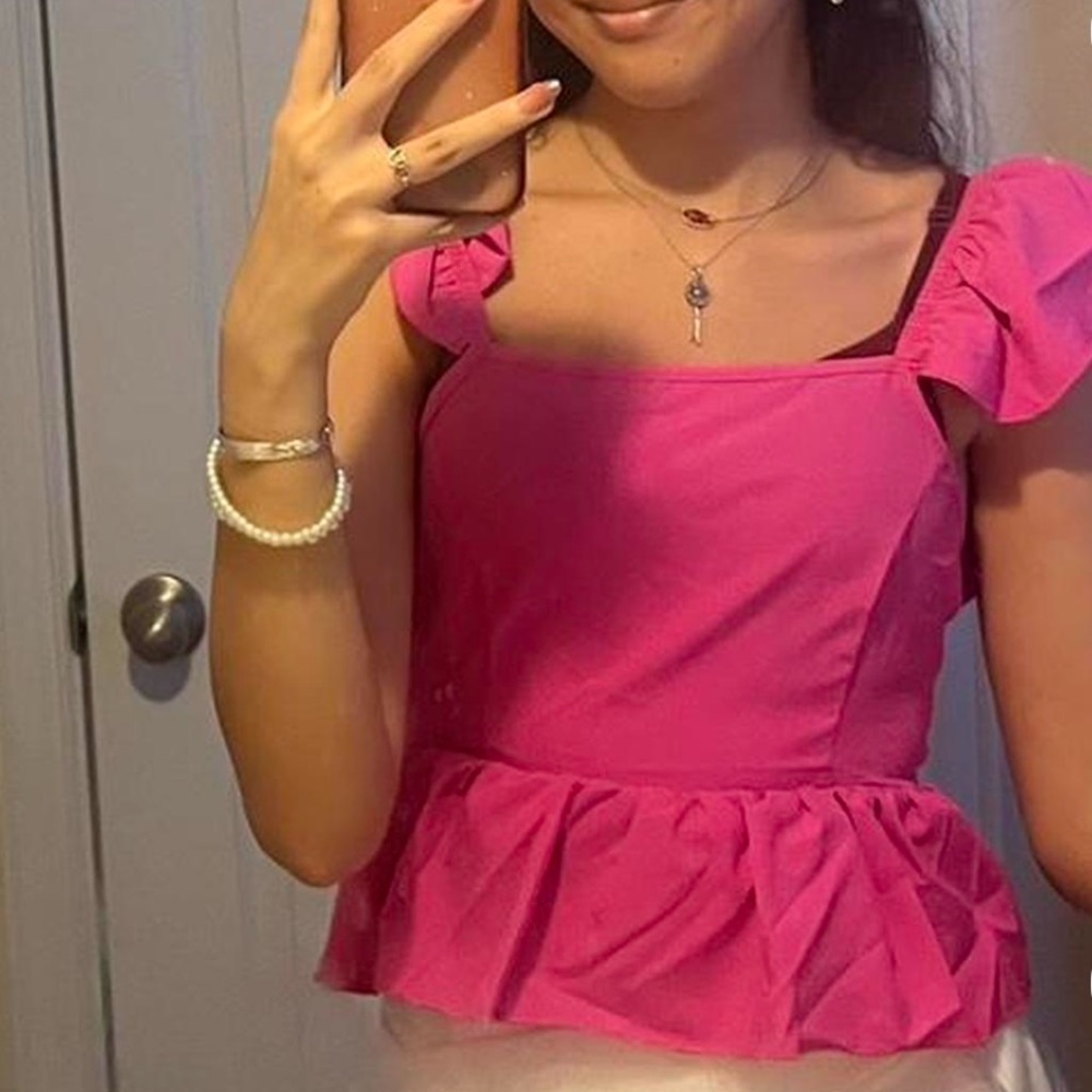 hot pink bow blouse